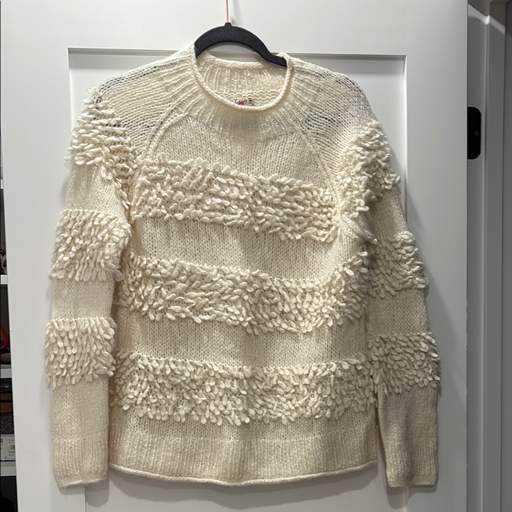 Faherty Cream Crew Neck Sweater with Textured Design